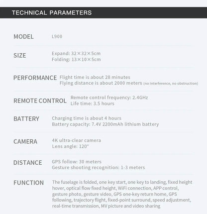 Drone L900 Pro 4K Professional 5G GPS HD Dual Camera Photography Brushless Foldable Quadcopter RC Distance 1.2KM Drones Toys - Empire P.E