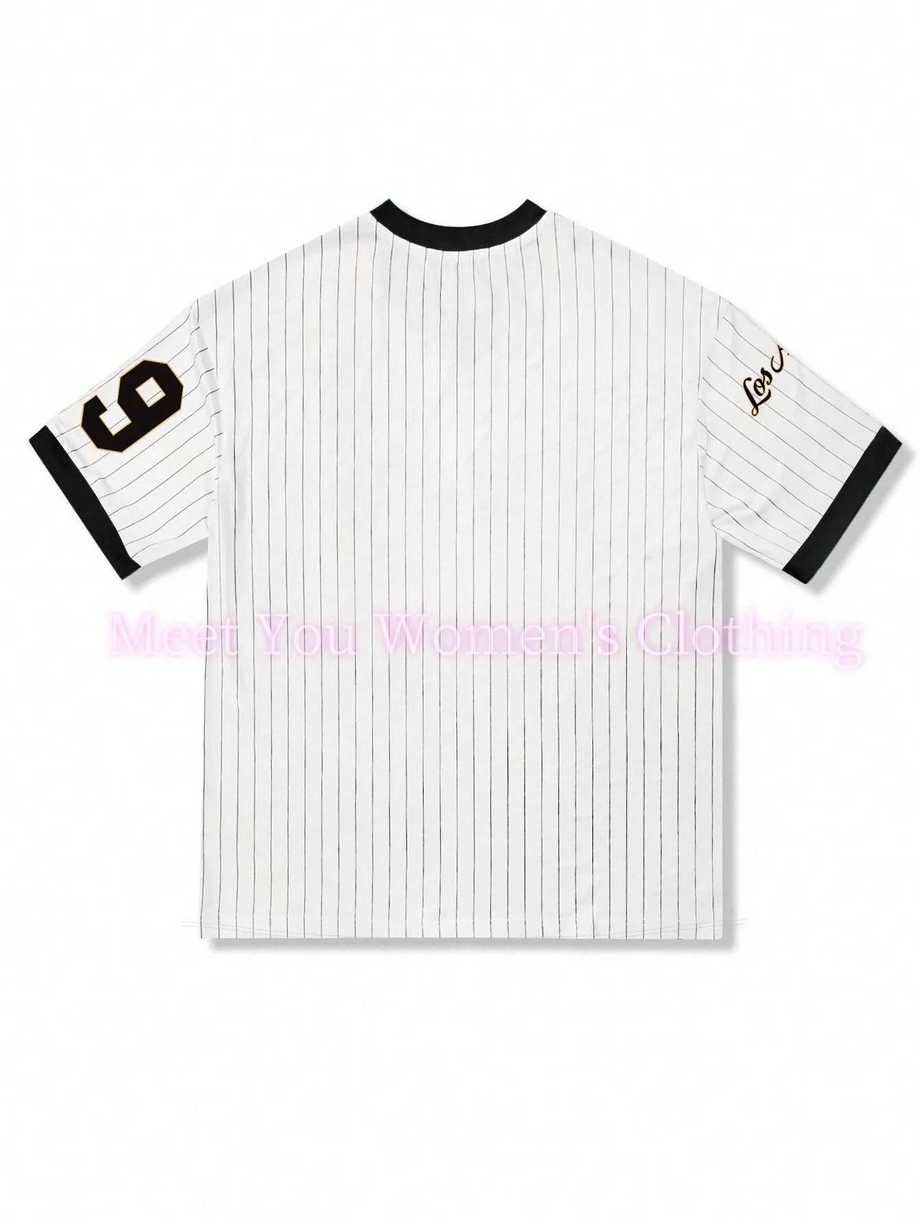 Women Los Angeles Number 79 Print V-Neck Short Sleeve T-Shirt Summer Graphic Tee Baseball Jerseys Stripe Oversized Sport T-Shirt - Empire P.E