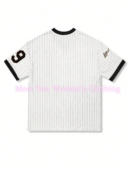 Women Los Angeles Number 79 Print V-Neck Short Sleeve T-Shirt Summer Graphic Tee Baseball Jerseys Stripe Oversized Sport T-Shirt - Empire P.E
