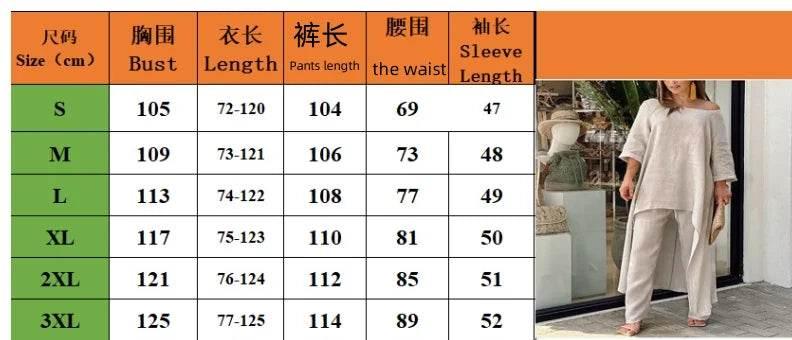 Women's Cotton Linen Long Pants Sets Fashion Solid Casual Irregular Tops Wide Leg Pant Suits Office Lady Two Piece Sets Clothes - Empire P.E
