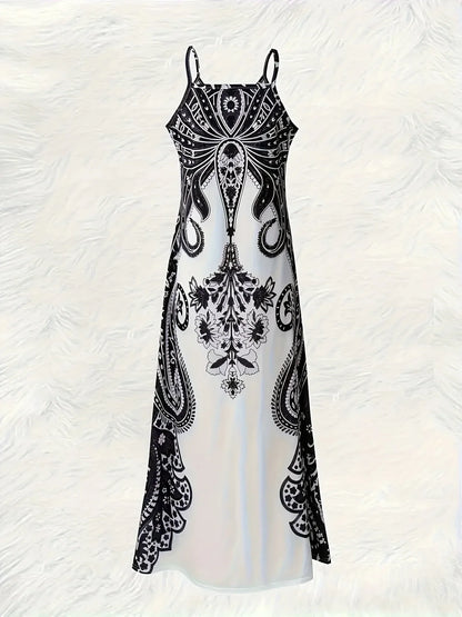2024 Cross border New Flower Printed V-neck Strap Dress - Empire P.E