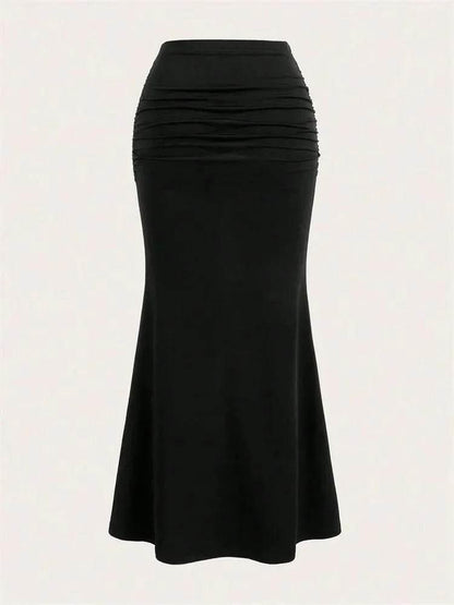 Solid Bodycon Ruched Long Skirt Women Sexy Black Elastic Elegant High Waist Mermaid Maxi Skirts Summer Streetwear 2024 - Empire P.E
