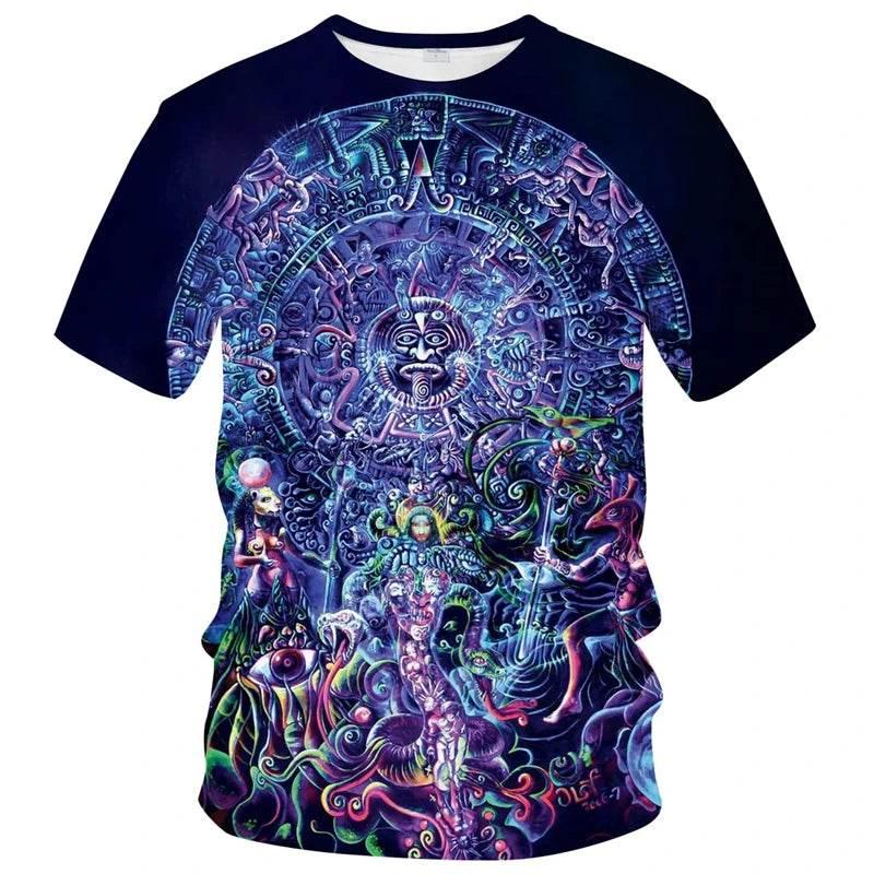 Retro Mexico Aztec Totem T-Shirt For Men Summer 3d Print Short Sleeve Tees Tops Mayan Culture Theme T Shirts Male Clothes - Empire P.E