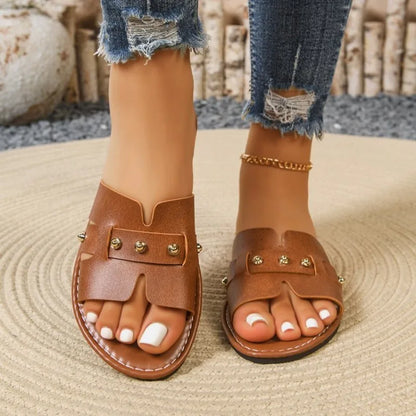 Summer New Women's Flat Bottomed Open Toed Slippers