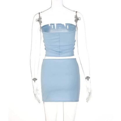 Hawthaw Women 2024 Summer Tube Tops Mini Skirts Party Club Two Piece Matching Sets Vacation Outfits Wholesale Items For Business - Empire P.E