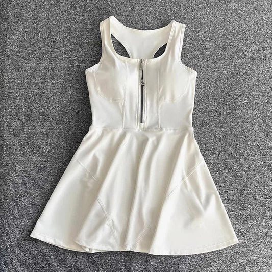 Tennis Skirt Casual Half Zipper Sports Fitness Dress Anti-Running High Waist Slim Golf Yoga Dress - Empire P.E