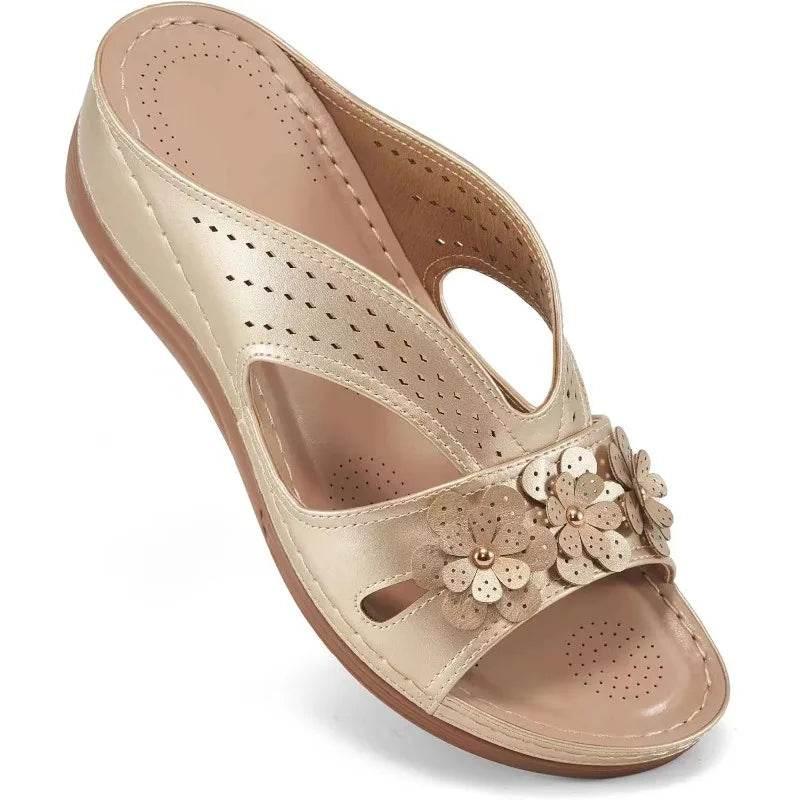 New Women's Slippers Casual Flower Hollow Wedge - Empire P.E