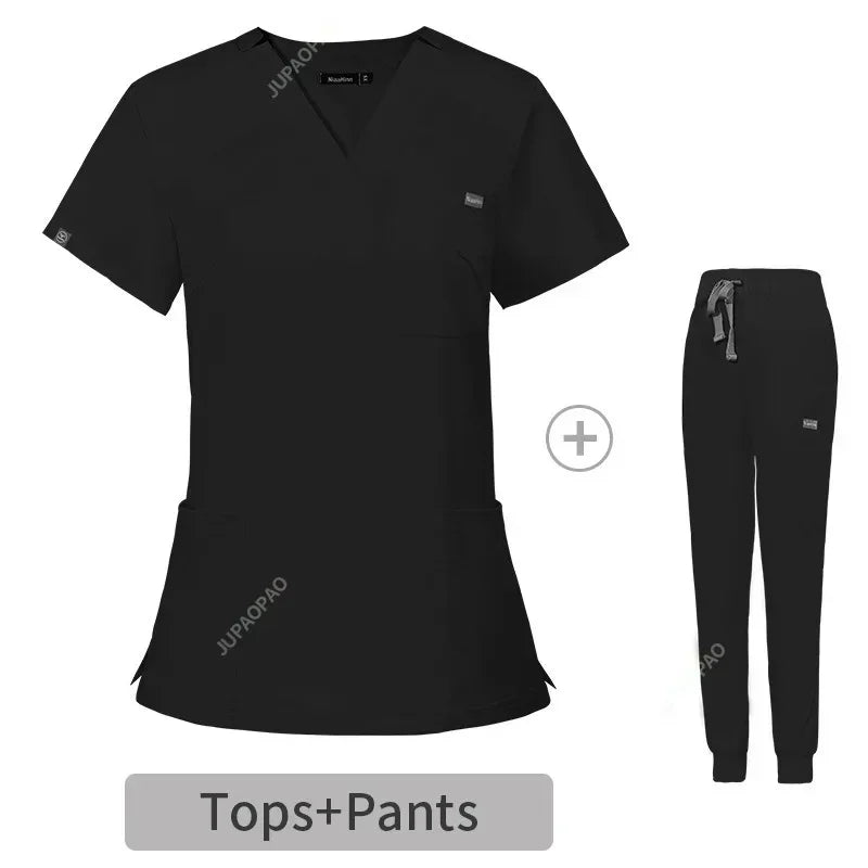 Multicolor Scrubs Uniform Short Sleeve Tops+Pants Set - Empire P.E