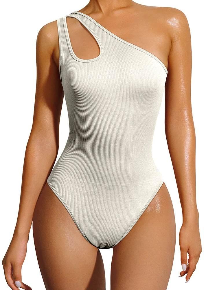 Women's Yoga Bodysuit Sleeveless Solid Color Sexy Fitness Workout Breathable One Shoulder Sport Tight Jumpsuit - Empire P.E
