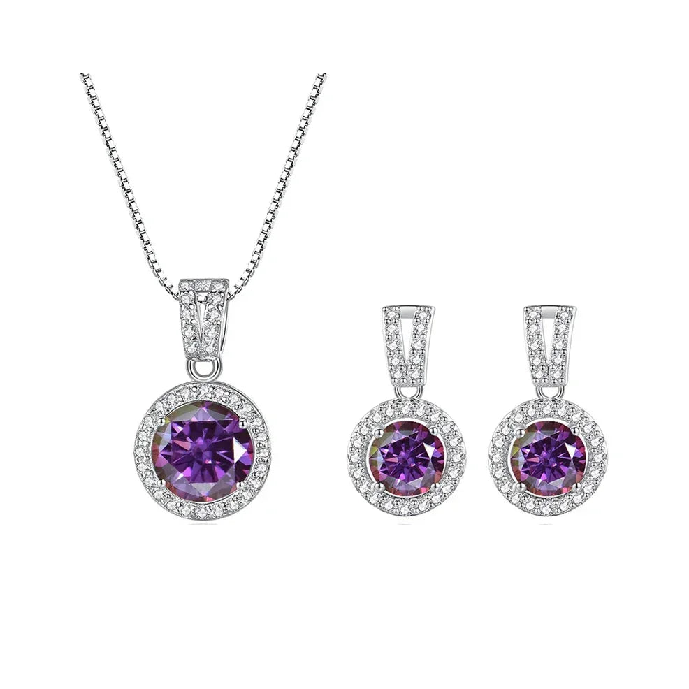 2ct total Moissanite Jewelry Set Sterling Silver 925 Necklace Earrings - Empire P.E