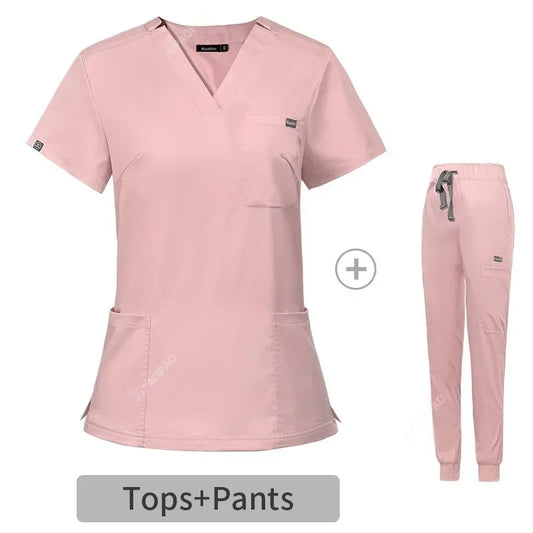Multicolor Scrubs Uniform Short Sleeve Tops+Pants Set