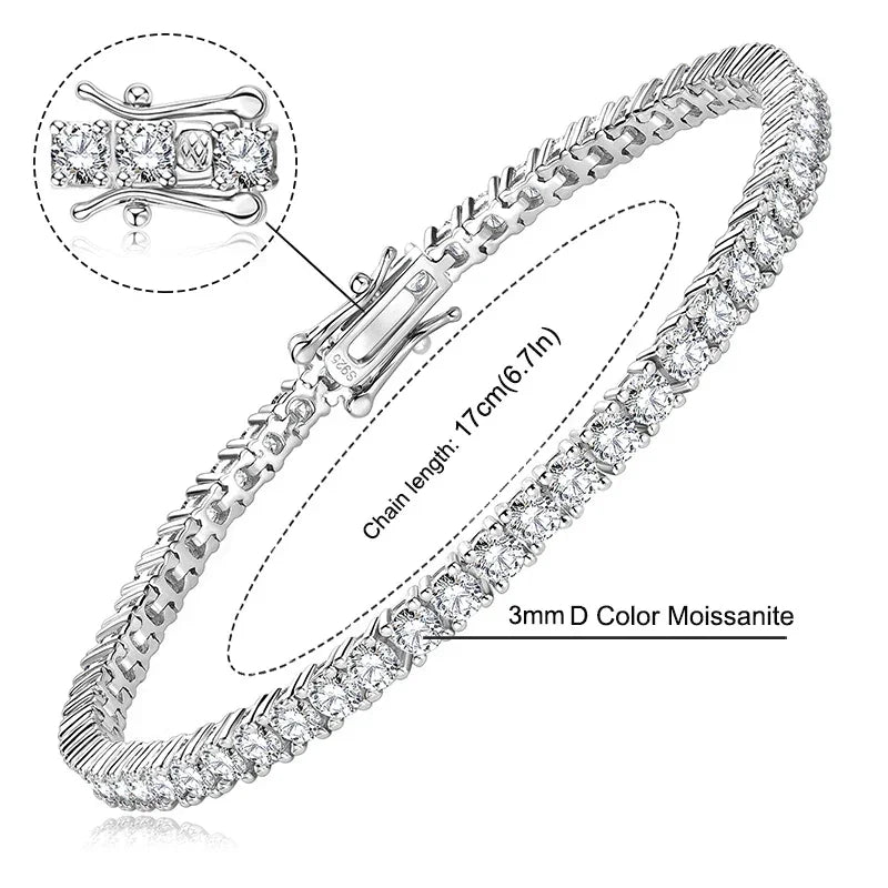 3mm/5mm Full Moissanite Tennis Bracelets Real 925 Sterling Silver - Empire P.E