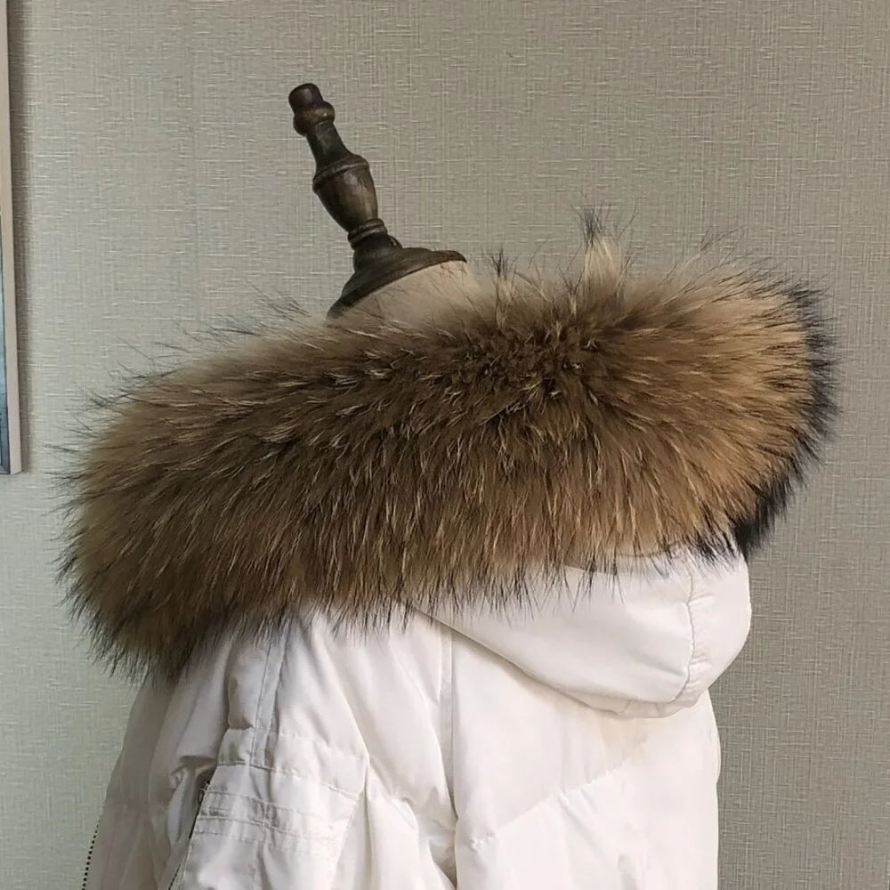 100% Real Raccoon Fur Collar Coat