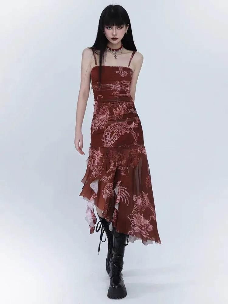 Sexy Dresses for Women 2025 Vestidos De Mujer Tunic Print Sleeveless Backless Robe Femme Fashion Summer Irregular Chiffon Dress - Empire P.E