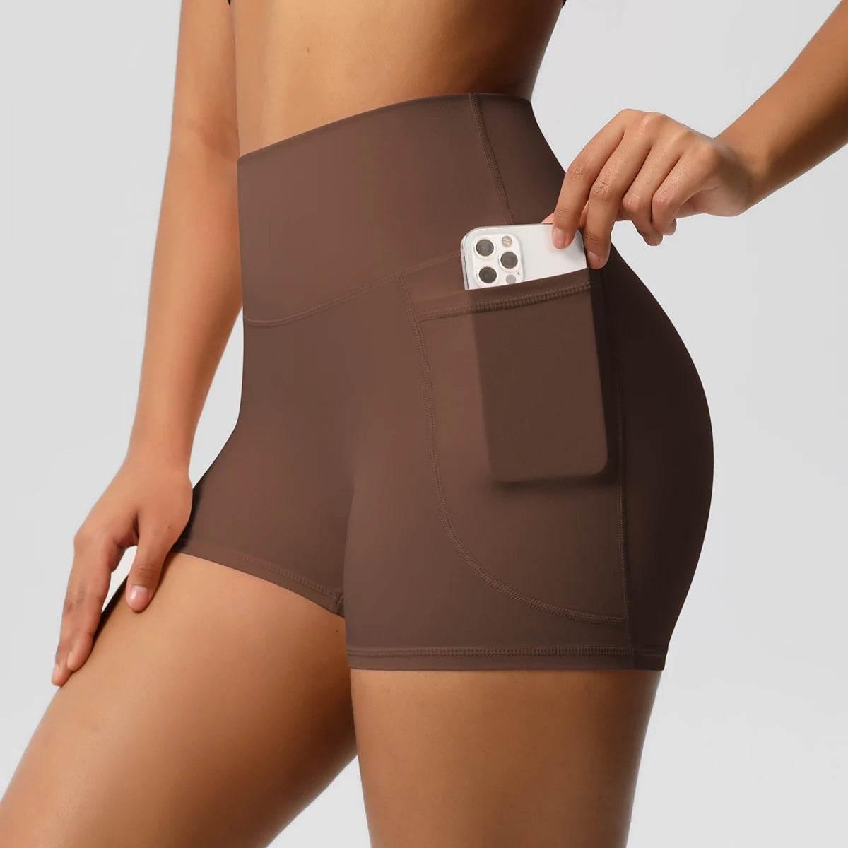 Women Sports Short With PocketedYoga Legging Shorts Squat Proof High Waist Fitness Tight Shorts Quick Drying Cycling Workout Gym - Empire P.E