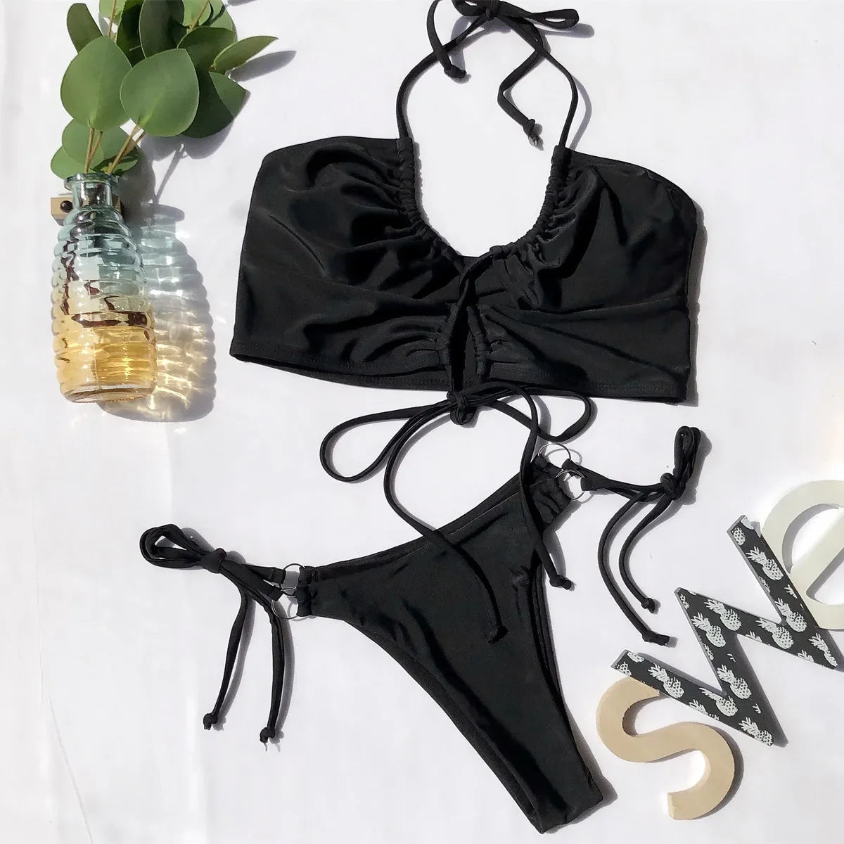 Sexy  Leopard Push Up Drawstring Bikini Set