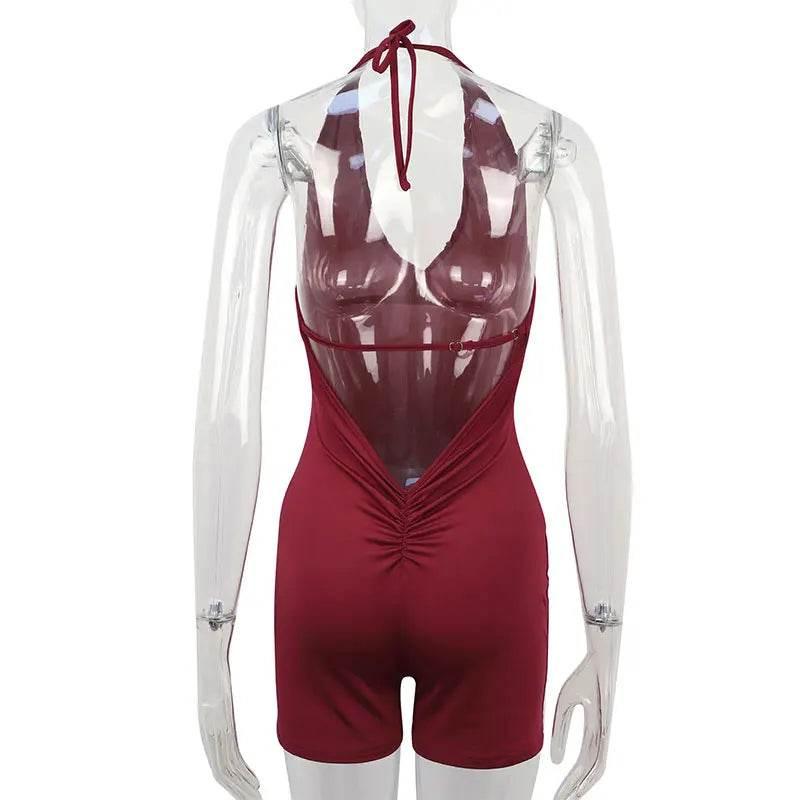 Sexy Backless Playsuits Women Sports Fitness Summer Fashion Black New Rompers Slim Casual Hollow Out Bandage Halter Playsuits - Empire P.E
