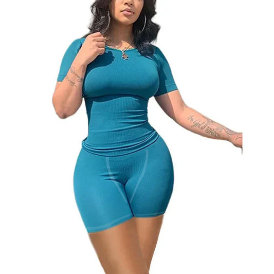 Lounge Wear Ribbed Casual 2 Piece Summer Shorts Set - Empire P.E