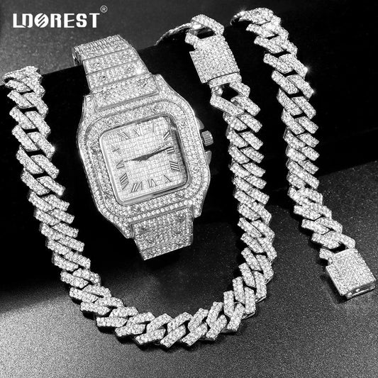 Necklace+Watch+Bracelet Hip Hop 14MM Cuban Link Chain - Empire P.E