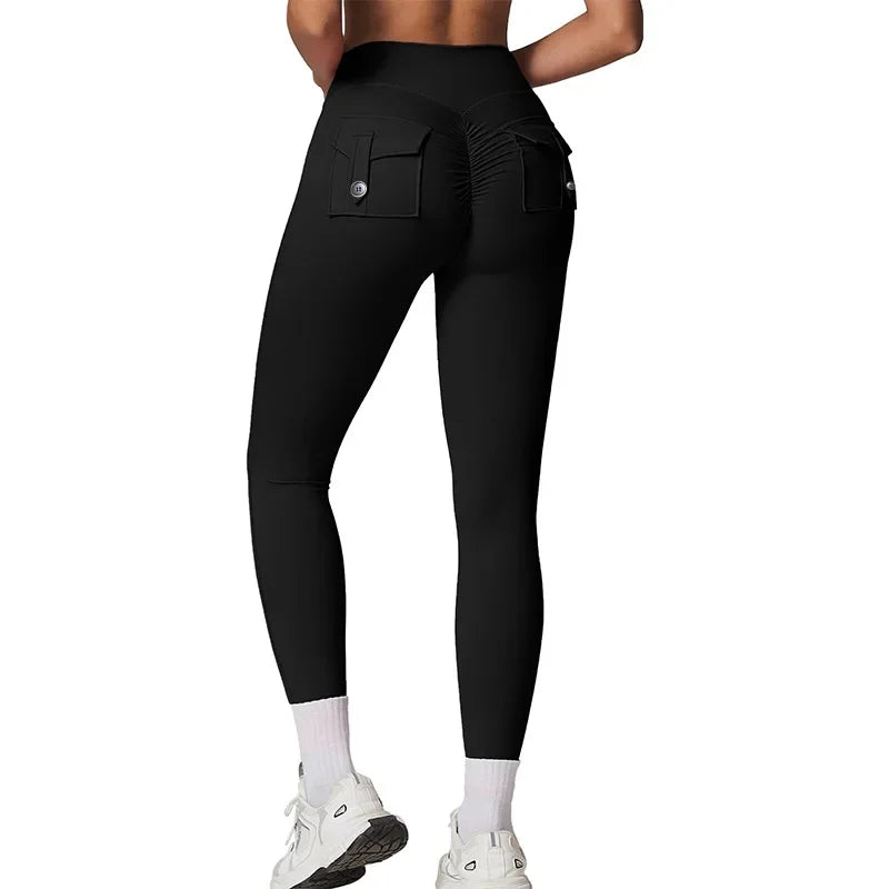 Fitness Yoga Leggings for Women Pocket Scrunched Gym Leggings High Waist Butt Liftting Tights Sexy Booty Shorts Bell-bottoms - Empire P.E