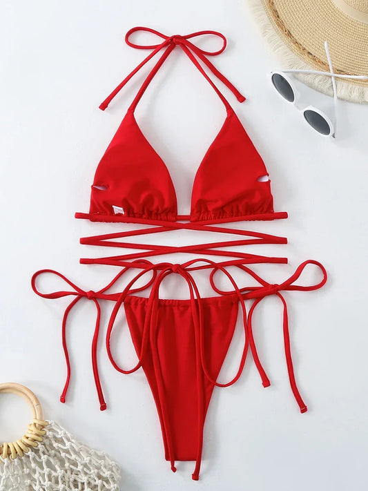 Criss Cross Swimwear Bandage Thong Bikinis Set 2 Piece - Empire P.E