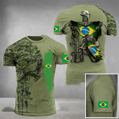 Brazil Flag Men's T-Shirt 3D Print Brazilian T Shirt Summer Oversized Jersey Camo Veterans Short Sleeve Sports Tactical Tee Tops - Empire P.E