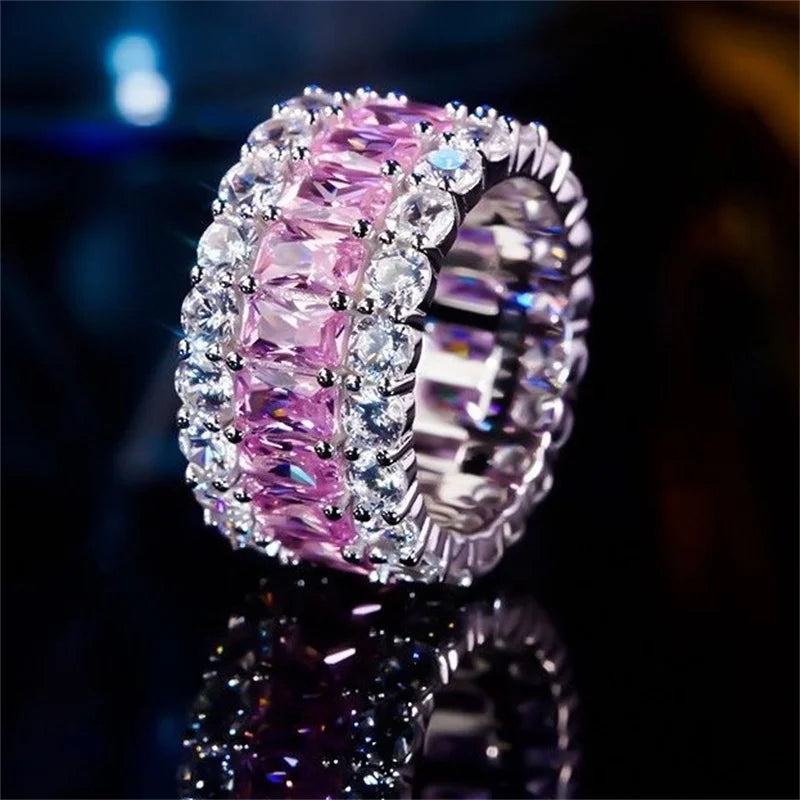Luxury Pink White Zircon Wheel Rings