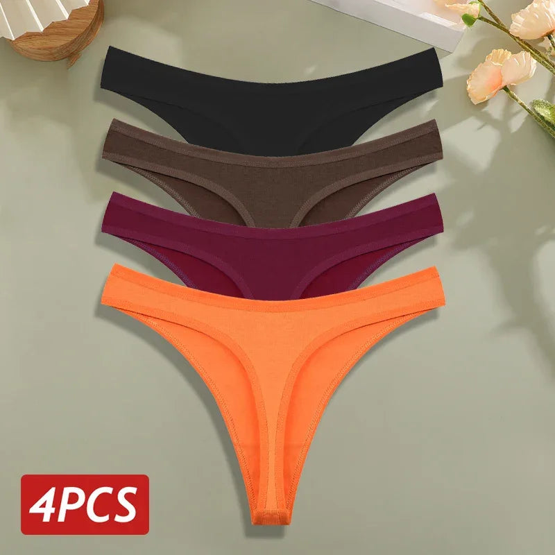 4PCS/Set Cotton Panties for Women Sexy Low Rise G-String Thongs - Empire P.E