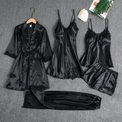 5-piece Set of Women's Sexy Silk Nightgown - Empire P.E