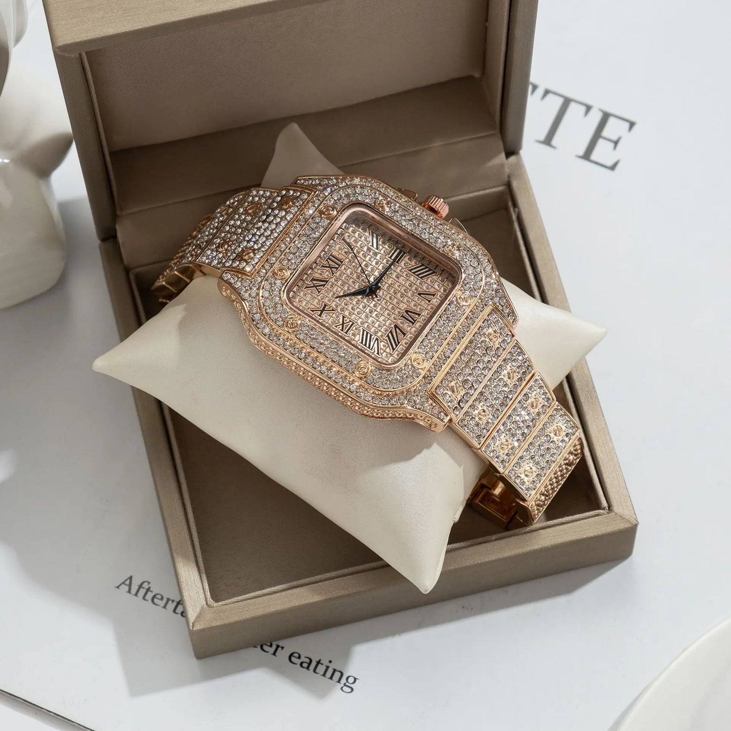 Men's Business Square Starry Sky Steel Belt Diamond Watch