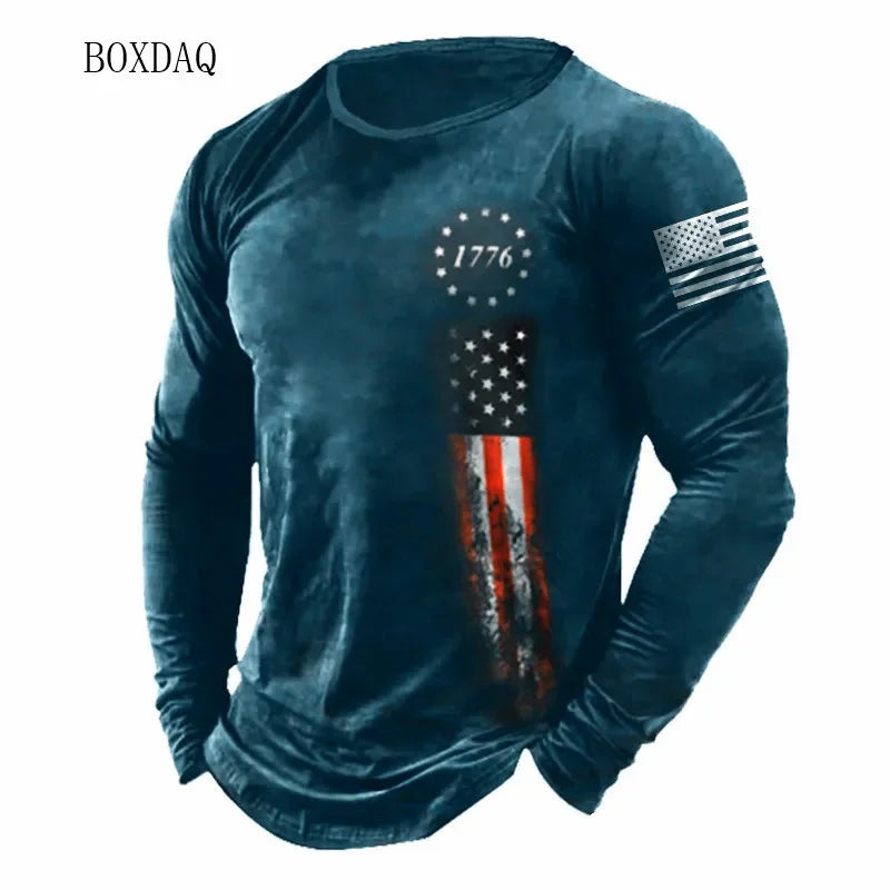 American Flag Pattern Men T-shirts Long Sleeve 3d Print - Empire P.E
