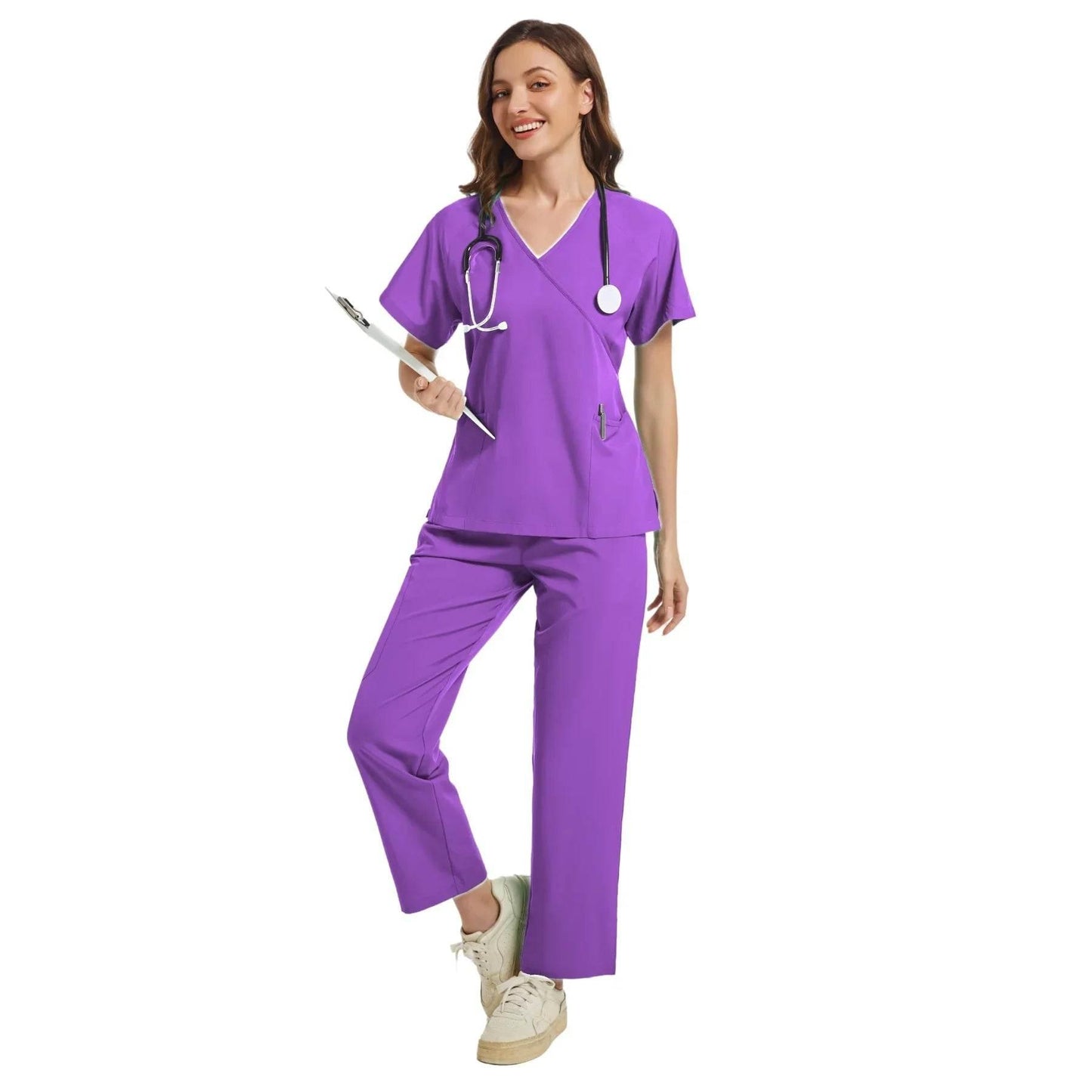 Stretch Scrubs Women Set Medical Scrubs Top+ Jogger Pants Nursing Uniforms Clinical Scrubs Set Nurse Doctor Dustproof Workwear - Empire P.E