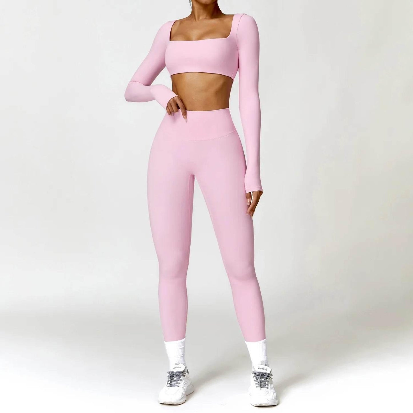 Hearuisavy 2PCS Long Sleeve Gym Set Women Yoga Clothes Quick-Drying Sportswear Running Leggings Workout Sports Crop Top Women - Empire P.E