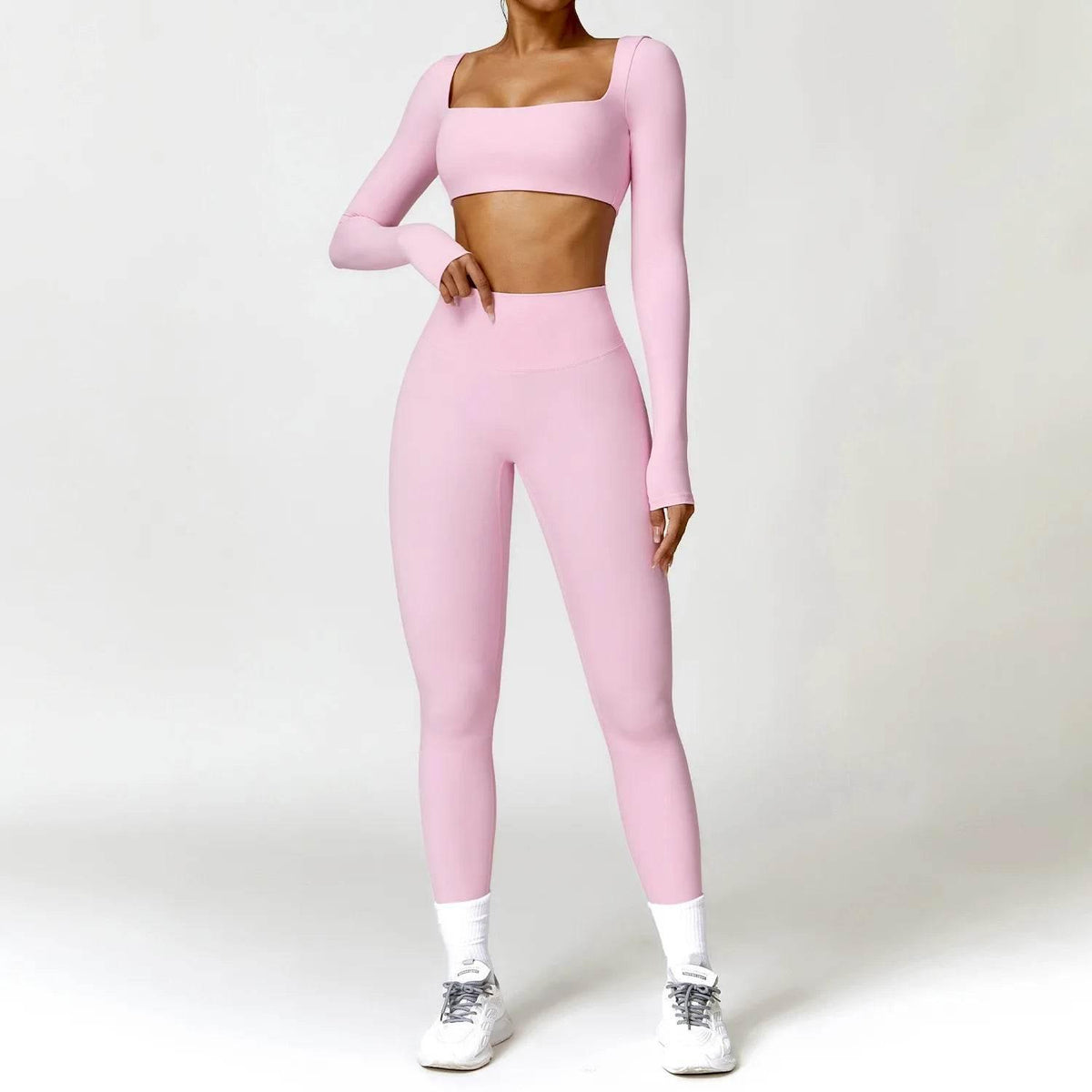 Hearuisavy 2PCS Long Sleeve Gym Set Women Yoga Clothes Quick-Drying Sportswear Running Leggings Workout Sports Crop Top Women - Empire P.E