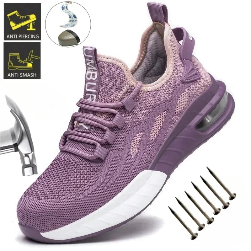 Women Safety Shoes For Work Safety Boots Breathable Steel Toe  Puncture Proof