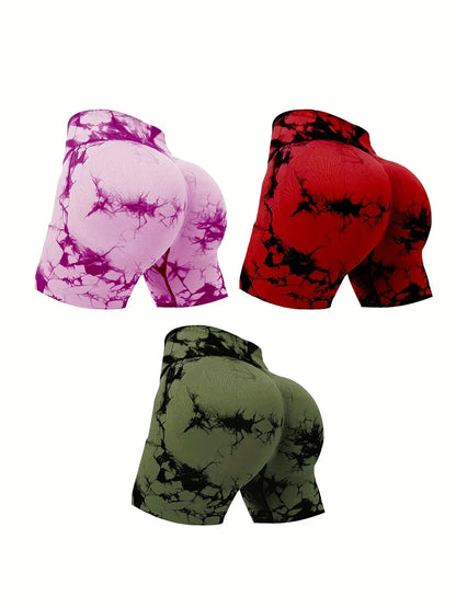 3pcs women's sports  tie dye shorts
