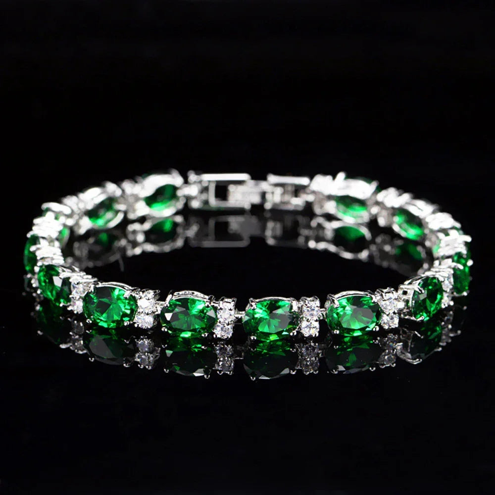 Bracelet Length 19/21cm Luxury 925 Sterling Silver Emerald Gem Created Moissanite Diamond - Empire P.E