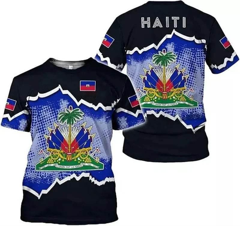 Haitian Flag Pattern Men's T-shirt 3D Printed Haiti National Emblem Short Sleeves Fashion Tops T Shirts National Day Tee Shirt - Empire P.E