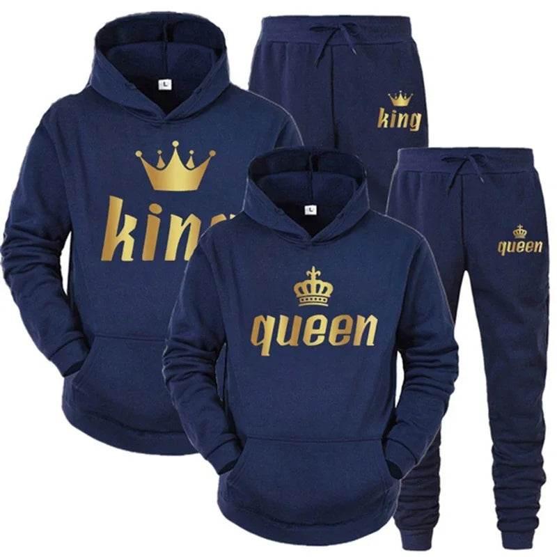 King And Queen Couple Outfit Hoodie and Jogger Pants High Quality Men Women Daily Casual Sport Jogging Suit King Queen Tracksuit - Empire P.E