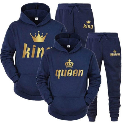 King And Queen Couple Outfit Hoodie and Jogger Pants High Quality Men Women Daily Casual Sport Jogging Suit King Queen Tracksuit - Empire P.E
