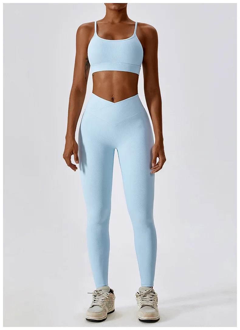 2PCS Seamless Yoga Set Gym Clothes Sportswear Yoga Suits For Women Fitness Rib Tracksuits Sports Bra Gym Leggings Sports Suits - Empire P.E
