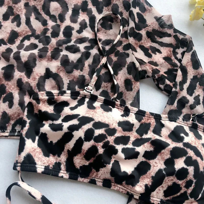 3 Piece Sexy Leopard Print Bikini Set