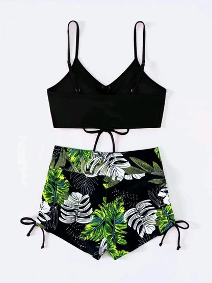 Women's Casual Drawstring Split High Waist Swimsuit 2025