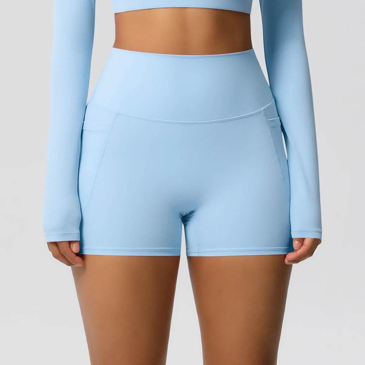 Women Sports Short With PocketedYoga Legging Shorts Squat Proof High Waist Fitness Tight Shorts Quick Drying Cycling Workout Gym - Empire P.E