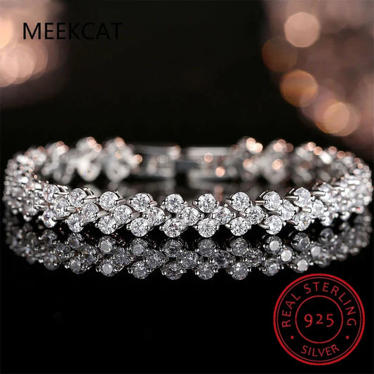 14K White Gold Roman Lab Moissanite Diamond Bracelet - Empire P.E