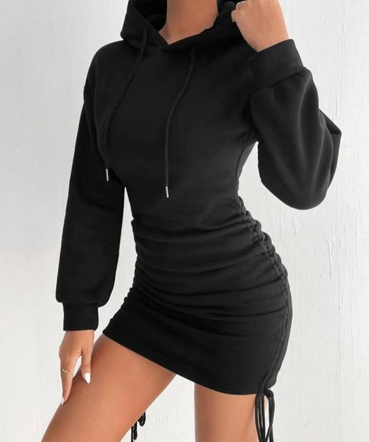 Autumn And Winter New Sexy Wind Drawstring Design Hooded Hip Long Sleeve Hoodie Dress Woman - Empire P.E