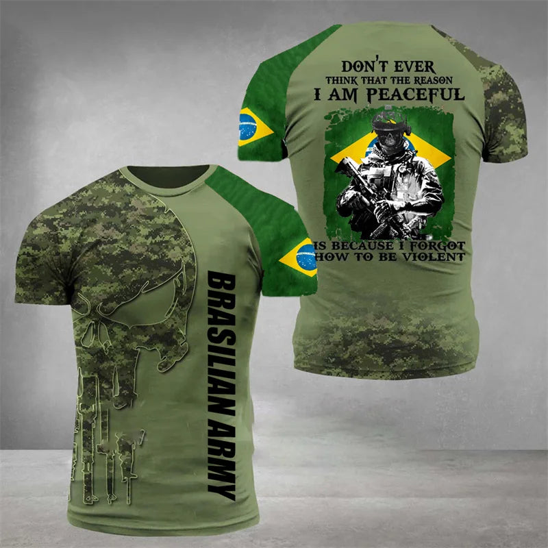 Brazil Flag Men's T-Shirt 3D Print Brazilian T Shirt Summer Oversized Jersey Camo Veterans Short Sleeve Sports Tactical Tee Tops - Empire P.E