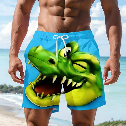 Men's Cartoon Crocodile 3D Print Swim Trunks