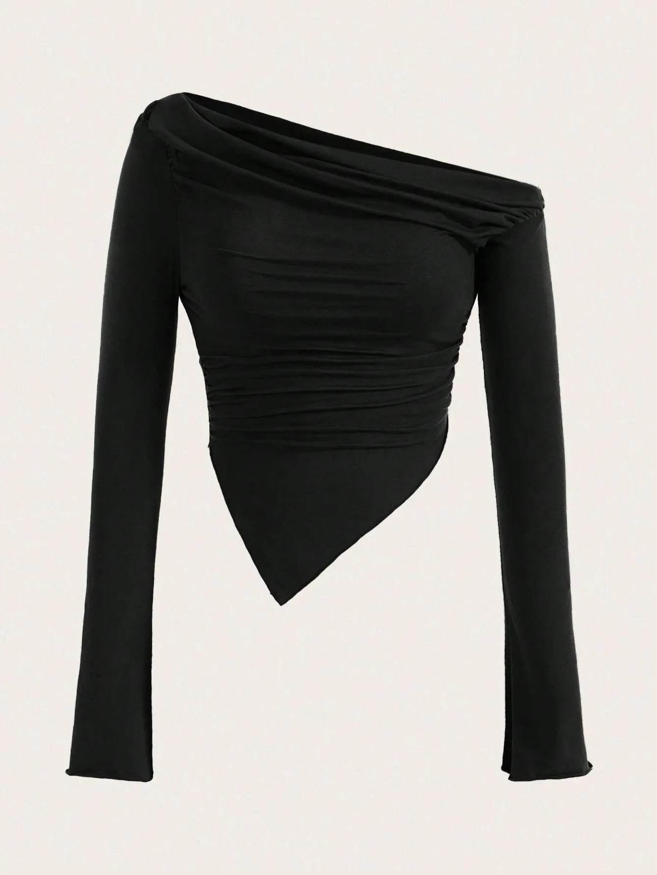 Women Sexy Solid One Shoulder Long Sleeve T Shirt Spring Fall 2025 Y2K Clothes Grunge Goth Slim Fit Tee Top Tshirt Streetwear - Empire P.E
