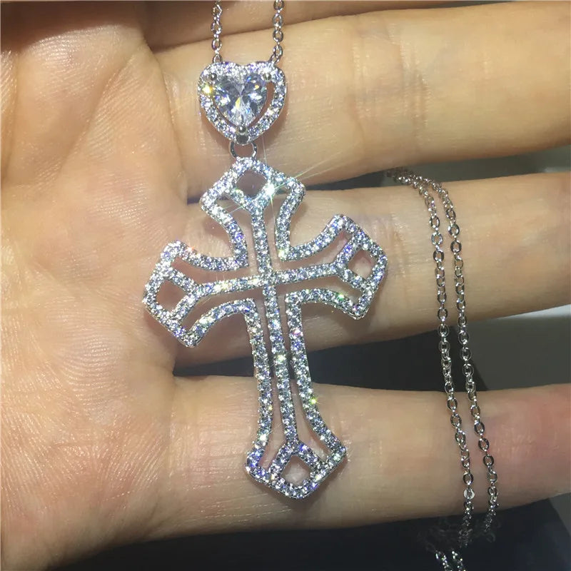Luxury 925 Sterling Silver Cross Pendant Necklace